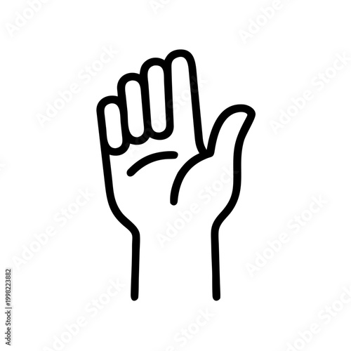 Outlined hand with an open palm reaching upwards, representing a gesture or a request for help.