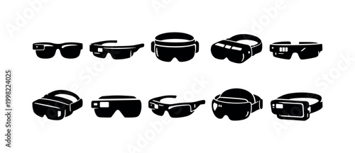 Collection of futuristic augmented reality and virtual reality headset icons