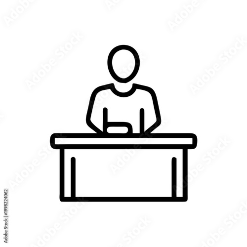 Receptionist desk icon administrative assistant sitting at table office reception line art.