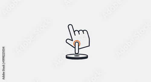 Simple line icon of a pointing finger activating a circular button