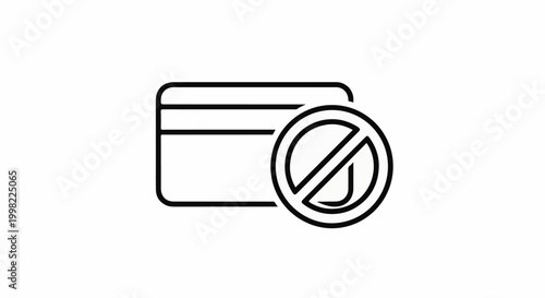 Simple line icon of a credit card with a forbidden symbol