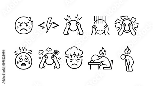 Collection of icons depicting various states of emotional distress and mental overload