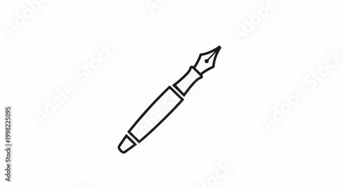 Simple outline drawing of a classic fountain pen in black ink