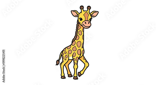 A colorful illustration shows a standing giraffe in a simple style.