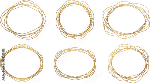 Six gold and silver twisted metal bangles on white background