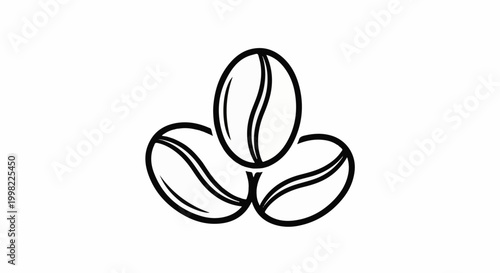 Simple black and white illustration of three coffee beans