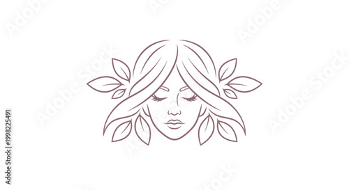 A serene woman's face is illustrated with leaves in her hair outdoors