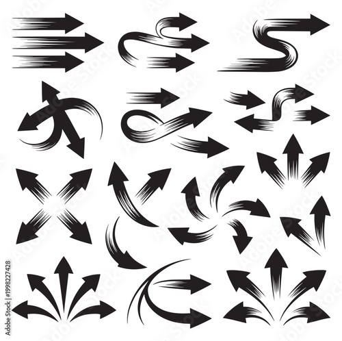 Foto Bold dynamic arrow collection with curved, explosive, and multi-directional styl