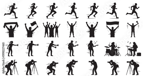 Marathon Festival Street Energy Silhouettes Set Pack Editable Vector Stroke Illustration. featuring more vector, graphic, illustration, silhouette, art, design, black, white, set silhouettes.