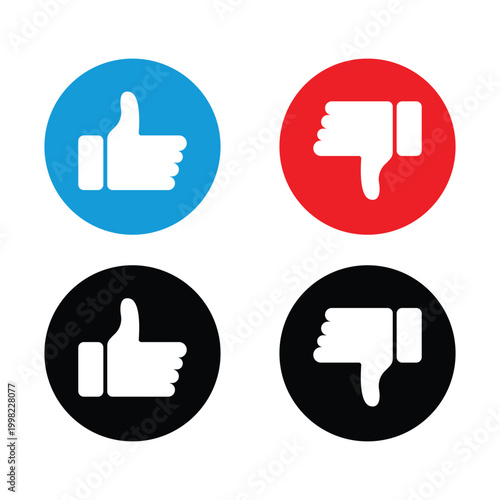 Set of Thumbs up and thumb down icons in circle buttons. like and Dislike button. approval and rejection concepts vector design.