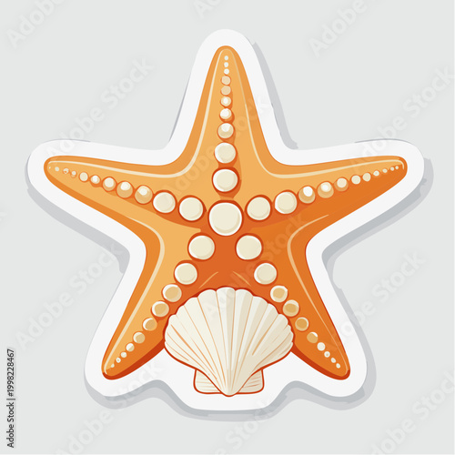 Orange Starfish and Seashell Sticker