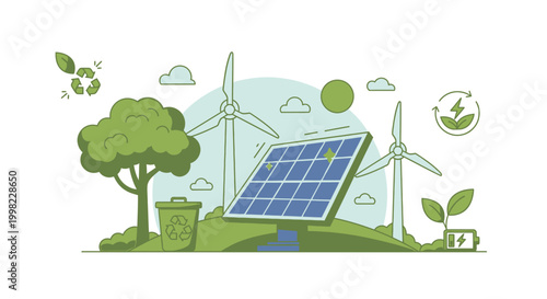 solar panels and plant vector 
