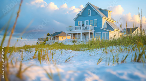 Beach house in gulf coast alabama with sea oats and white sand
