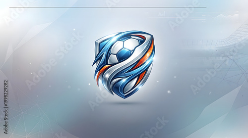 Modern stylized shield emblem featuring a soccer ball, representing sports and competition.