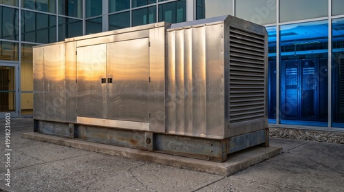 Commercial Natural Gas Backup Power Generator Outside Modern Data Center