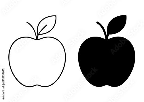 Apple minimalist illustration, outline and silhouette fruit icon