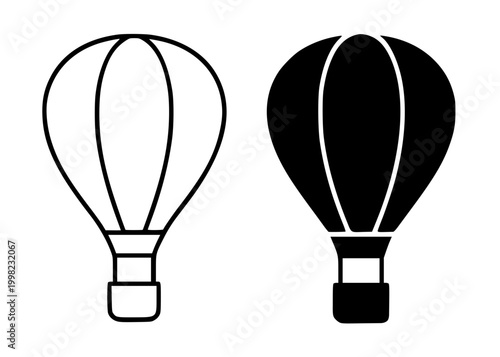 Hot air balloon minimalist illustration, outline and silhouette icon