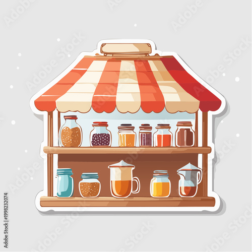 Market Stall with Jars of Food and Drinks