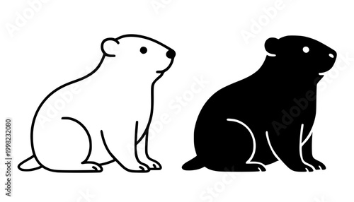 Groundhog minimalist illustration, outline and silhouette animal icon