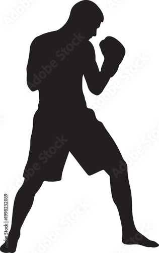 Silhouette of a boxer in fighting stance ready for action