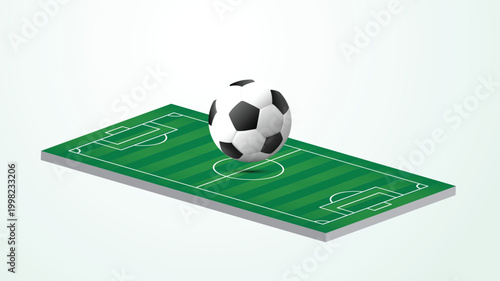 Isometric soccer field with football on green pitch isolated on white background