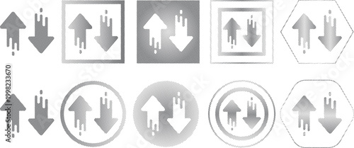 Hand drawn arrow and oval sketches with textured fillings