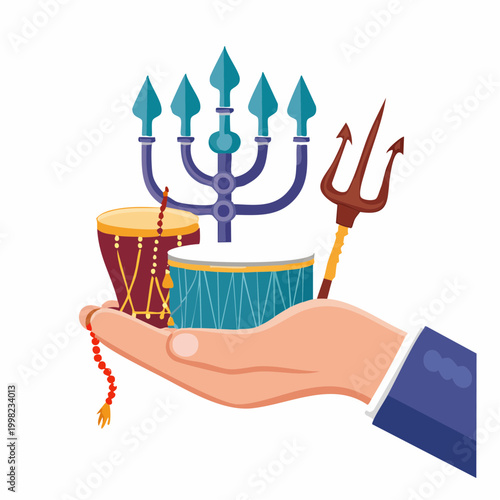 Hand Holding Religious Symbols of Hinduism