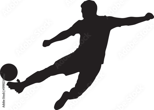 Silhouette of a soccer player kicking the ball with dynamic movement