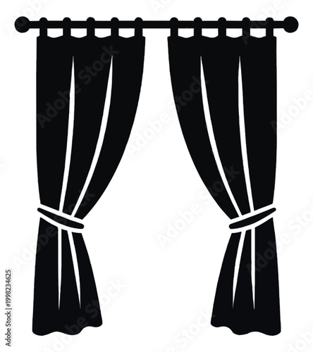 Elegant Curtain Drape Vector Icon with Flowing Fabric