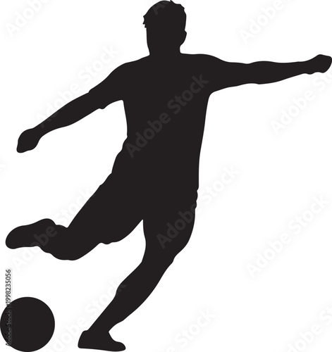 Soccer player silhouette dynamic action shot with ball