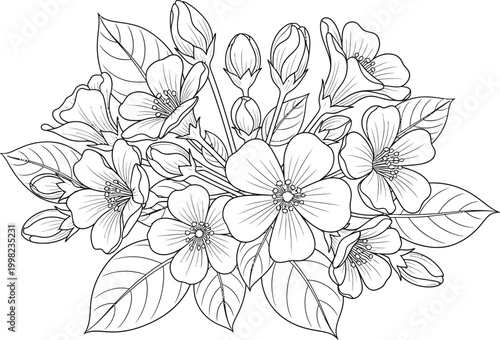 Intricate floral coloring book page detailed flower sketch for adults and kids