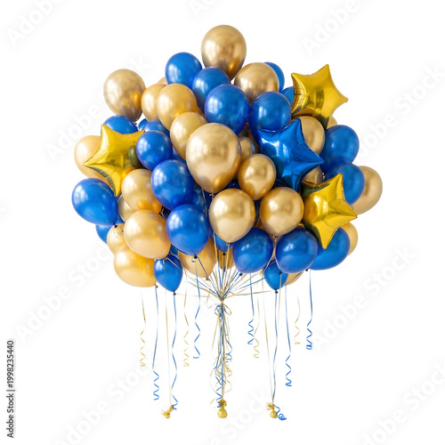 Elegant Blue and Gold Balloon Bouquet with Star Confetti for Celebrations
