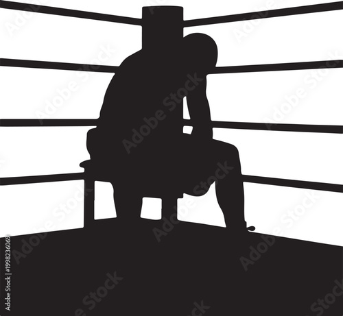 Silhouette of a boxer in a corner reflecting defeat and exhaustion