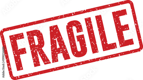 Red 'fragile' stamp warning of delicate contents and careful handling needed