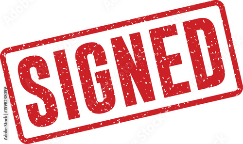 Red rubber stamp with the word 'signed' in bold capitals