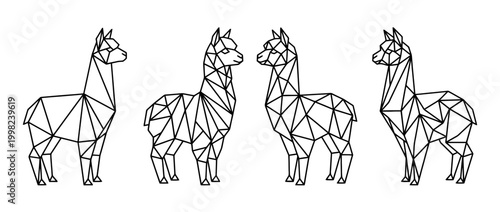 alpaca , Geometric Origami line art vector set