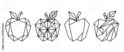 apple , Geometric Origami line art vector set