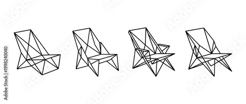 beach chair , Geometric Origami line art vector set