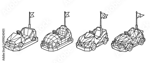 bumper car , Geometric Origami line art vector set