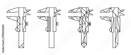 caliper , Geometric Origami line art vector set