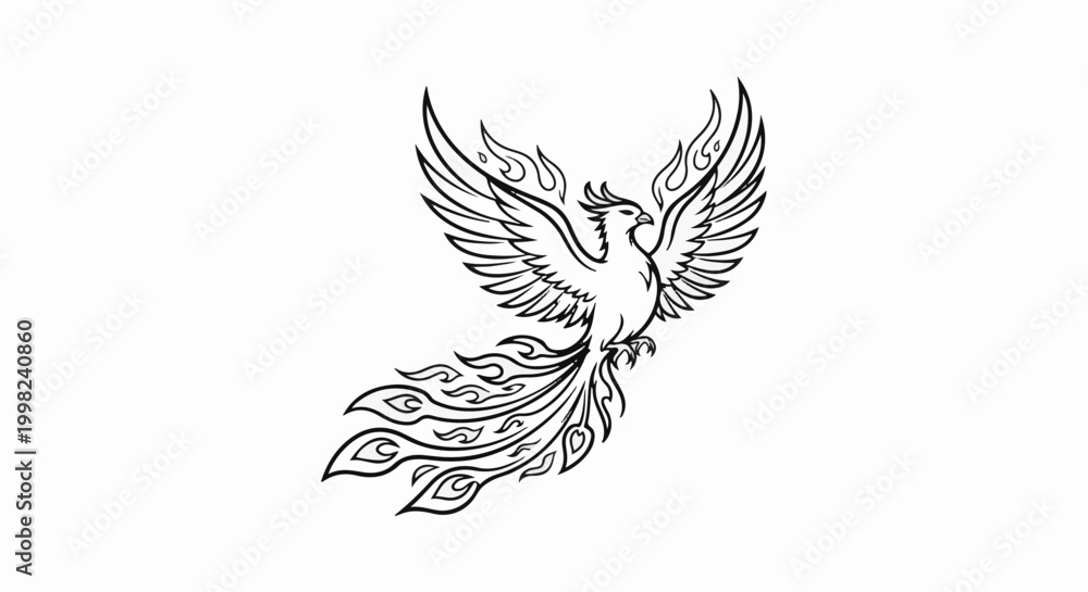 Fototapeta premium Stylized fiery phoenix bird illustration