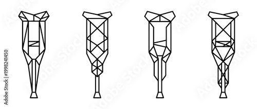 crutches , Geometric Origami line art vector set
