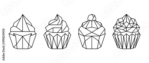 cupcake , Geometric Origami line art vector set