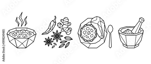 curry , Geometric Origami line art vector set