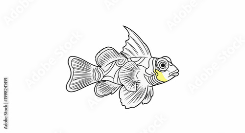 Stylized black and white fish illustration with yellow cheek