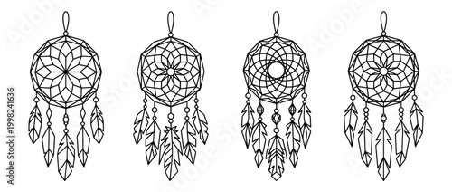 dreamcatcher , Geometric Origami line art vector set