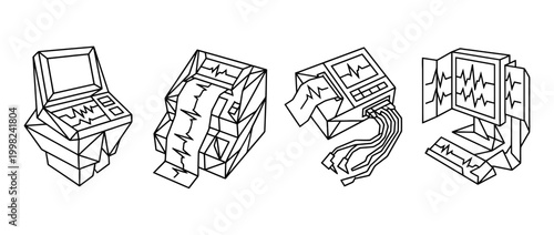 ekg machine , Geometric Origami line art vector set