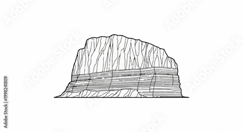 Stylized illustration of a layered rock formation or mesa