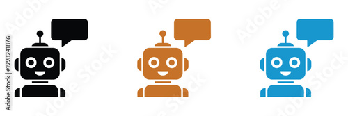 AI chatbot icon featuring robot with speech bubble symbolizing virtual smart assistant for web mobile technology customer support and artificial intelligence interface design
