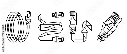 ethernet cable , Geometric Origami line art vector set